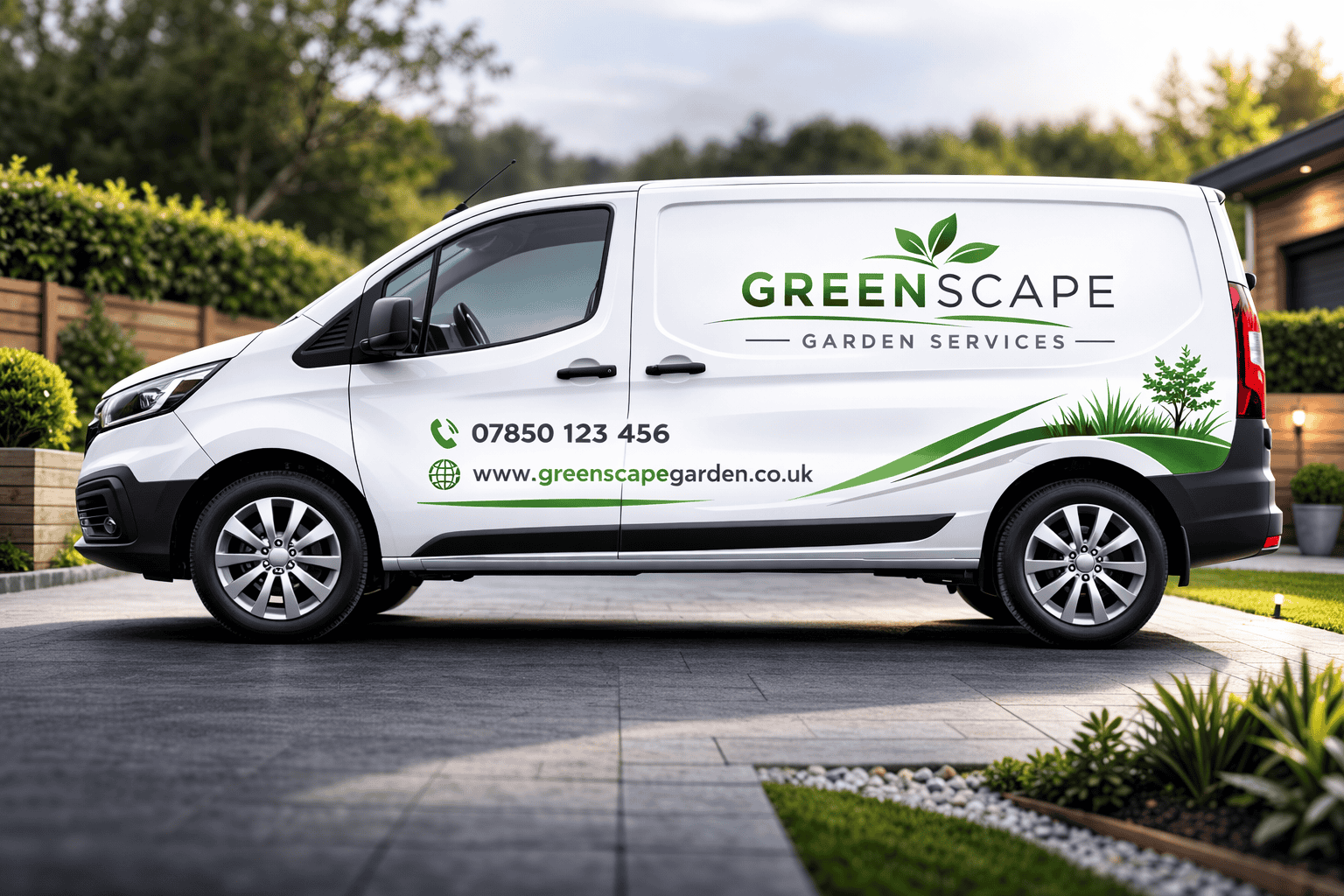 GreenScape branded landscaping vehicle